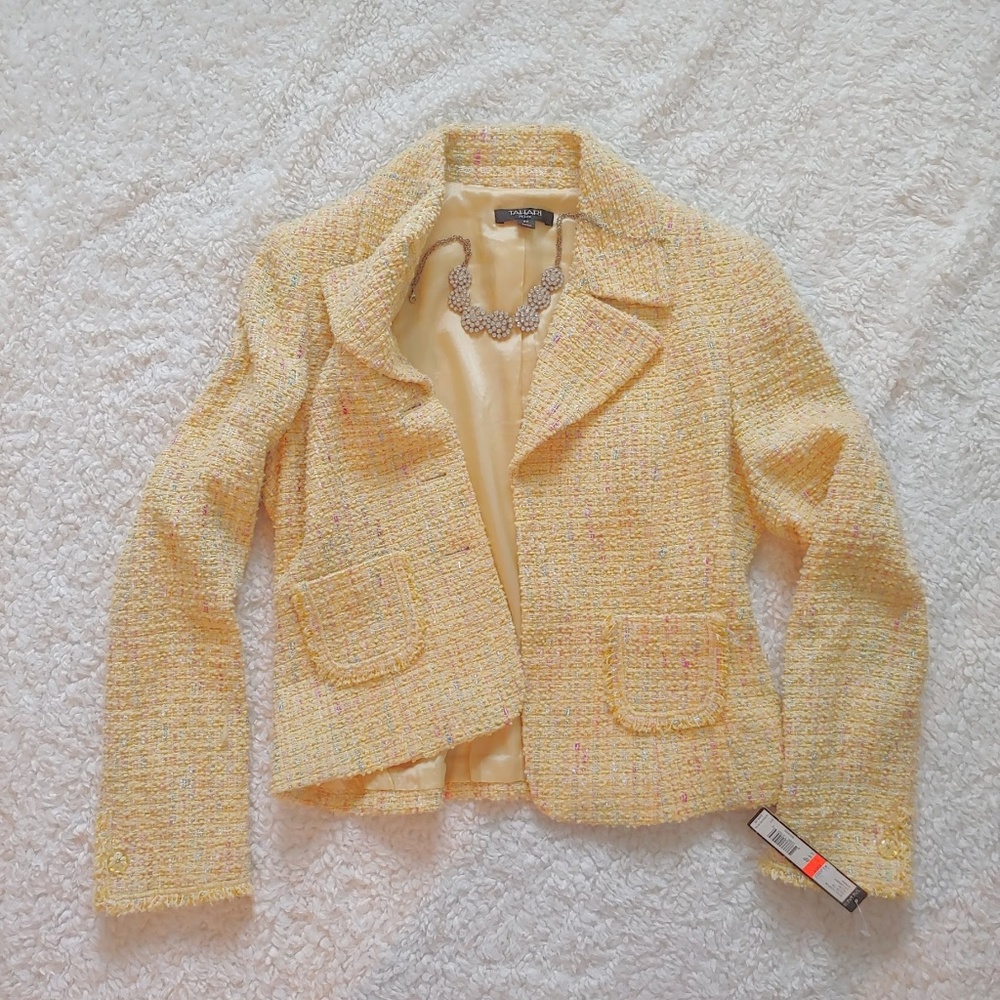 Yellow Tweed Tahari Skirt Suit | 8 Petite